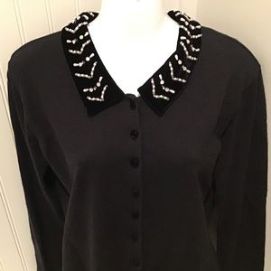 Sweater Small, Black, Velvet and Beaded EUC